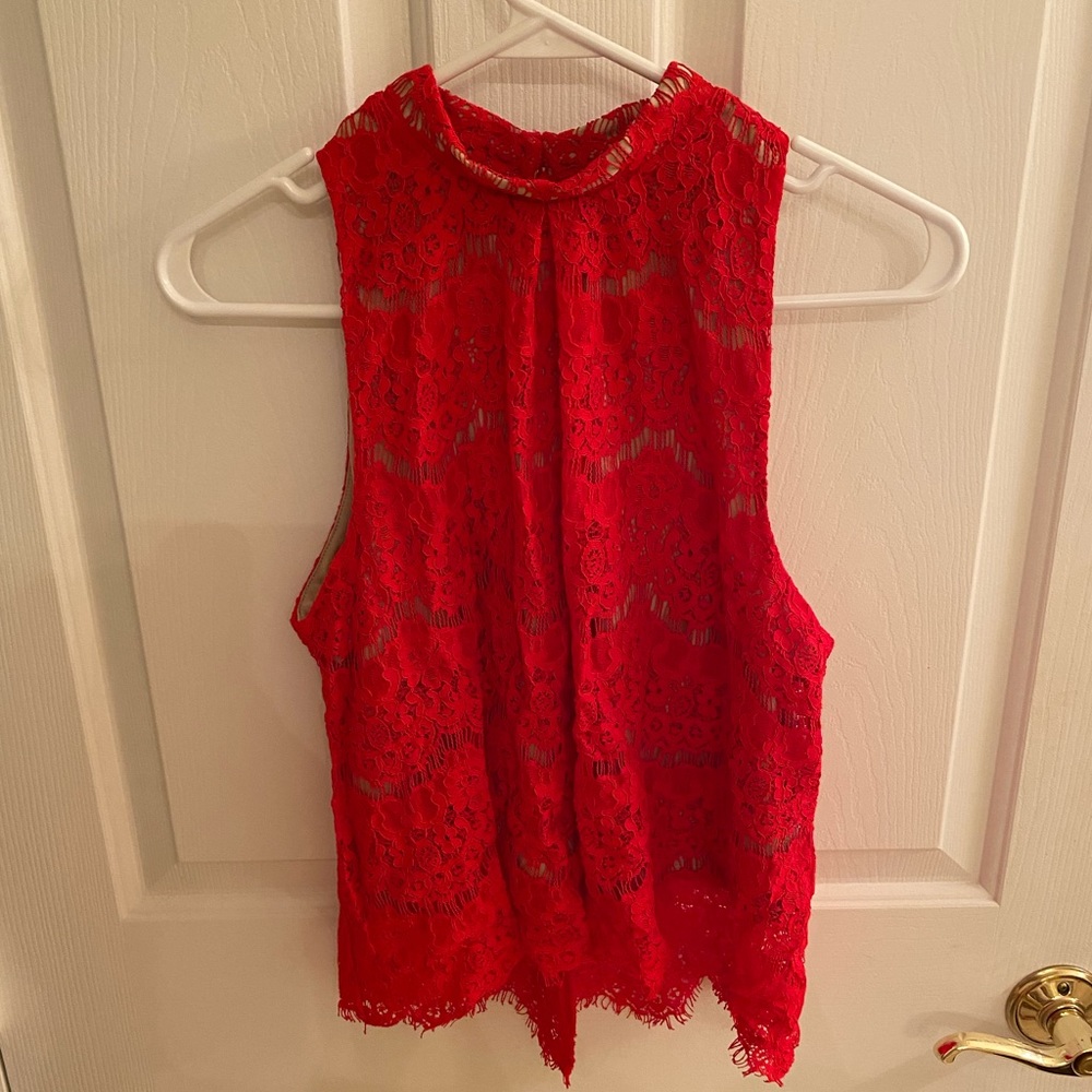 Red and nude lace halter top Size Medium